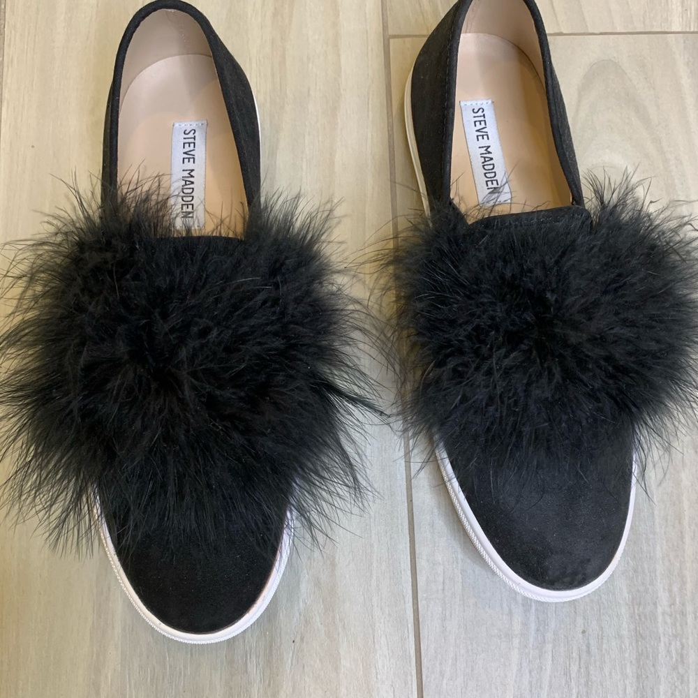 Steve Madden Black Suede Slip Ons 9